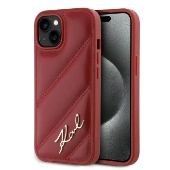 Karl Lagerfeld dėklas iPhone 15 / 14 / 13 Diagonal Quilted Script, raudonas