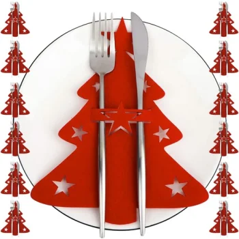 Ruhhy Christmas Cutlery Holders Christmas Tree, 12 pcs, Red