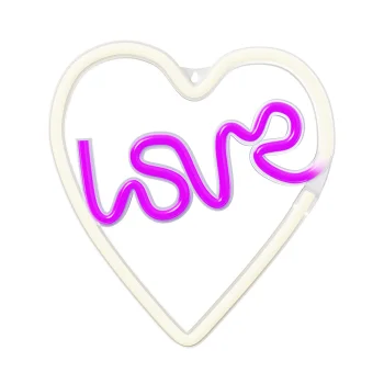 LED neono dekoracija Neolia NNE02 LOVE W SERCU, balta ir violetinė