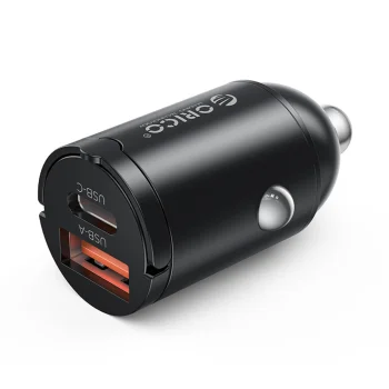 Orico MiniRing 30W USB-A ir USB-C automobilinis įkroviklis, juodas