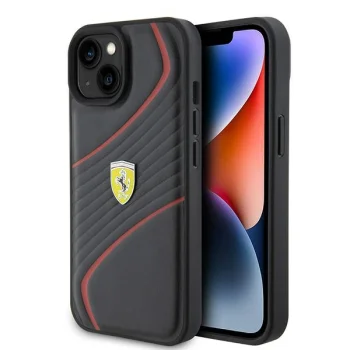 Ferrari dėklas „iPhone 15“ telefonui Twist Metal Logo, juodas