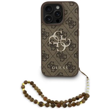 Guess 4G Strap 4G Classic Logo dėklas iPhone 16 Pro Max telefonui, rudas
