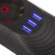 Maclean MCE394 B ilgintuvas, 3 lizdai ir 3x USB, 1.5 m, 2500W, juodas