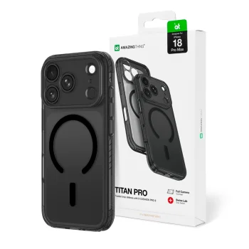 AmazingThing Titan Pro Lens dėklas iPhone 18 Pro Max su MagSafe, juodas