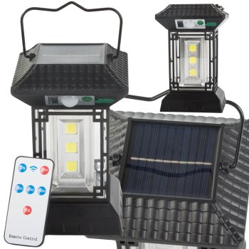 Solar Lamp with Motion and Dusk Sensor, 60 LED COB, 5 Modes, Black