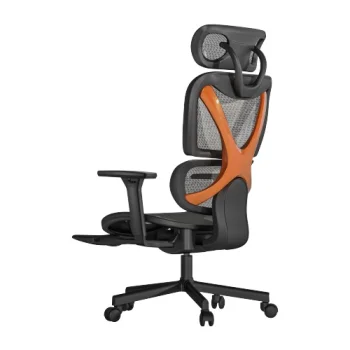 Ergonomiška biuro kėdė su galvos ir kojų atramomis, juoda / oranžinė