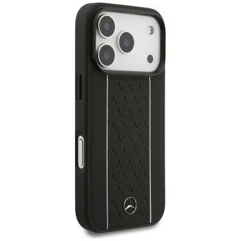 Mercedes Leather Star Pattern Stripes MagSafe dėklas, skirtas iPhone 17 Pro, juodas