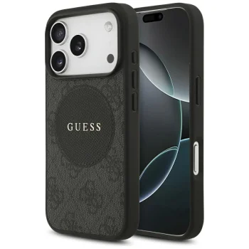 Guess dėklas iPhone 17 Pro telefonui 4G Circle Classic Logo MagSafe, juodas