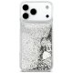 Guess Liq. Glitter 4 Charms dėklas, skirtas iPhone 17 Pro Max, sidabrinis