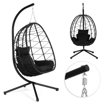 MultiGarden Hanging Cocoon Chair with Cushions, Black