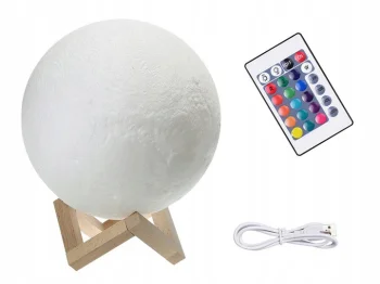 Dekoratyvinė LED naktinė lemputė Mėnulis 3D su nuotolinio valdymo pulteliu, RGB