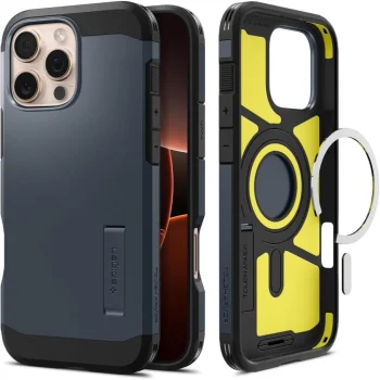 Spigen Tough Armor MagSafe dėklas su stoveliu iPhone 16 Pro Max, tamsiai pilkas