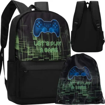 Kruzzel 24532 mokyklinė kuprinė su krepšiu batams, 22L, Gamer, juoda