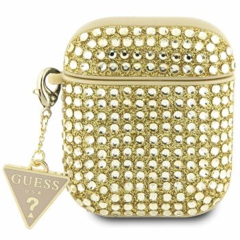 Guess Rhinestone Triangle dėklas, skirtas AirPods 1 / 2, auksinis