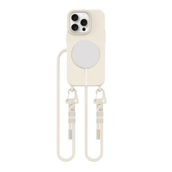 Dėklas Tech-Protect MagNecklace iPhone 15 Pro su MagSafe ir virvele, smėlio spalvos