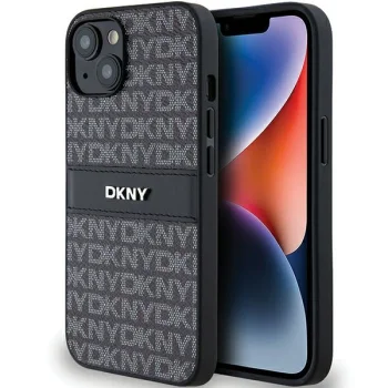DKNY Mono Stripe & Metal Logo dėklas, skirtas iPhone 15 / 14 / 13, juodas