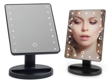 Didelis kosmetinis veidrodis su 16 LED apšvietimu, Juodas