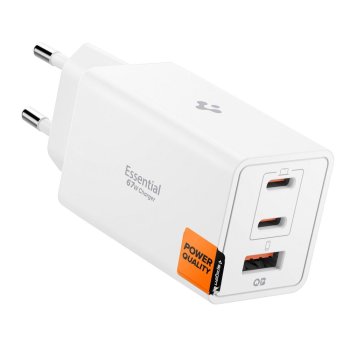 Spigen Essential EE673EU 3 jungčių 67W sieninis įkroviklis, baltas