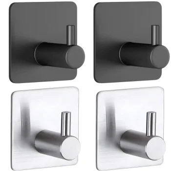 Self-Adhesive Wall Hooks for Bathroom & Kitchen, 4 Pack, No Drilling