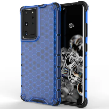 Hibridinis dėklas Honeycomb telefonui Samsung Galaxy S22 Ultra su TPU rėmeliu, mėlynas