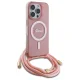 Guess dėklas iPhone 16 Pro Max su virvele Crossbody Cord Script MagSafe, rožinis