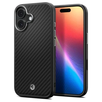 Spigen Enzo Aramid "T" MagSafe dėklas iPhone 17 telefonui, juodas / sidabrinis
