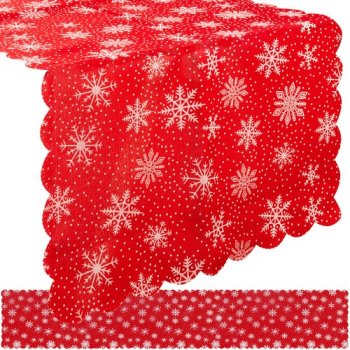 Ruhhy Christmas Table Runner 220x35 cm, Red with Snowflakes