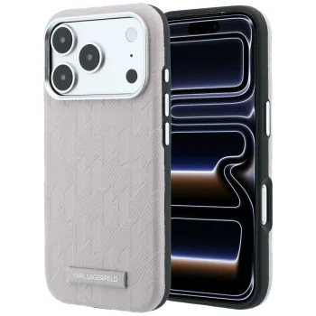 Karl Lagerfeld Grained Mono Resin Logo MagSafe dėklas iPhone 17 Pro / 18 Pro, rožinis