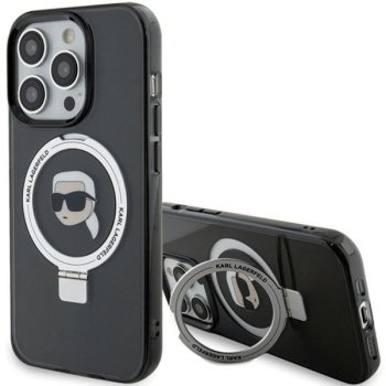 Karl Lagerfeld dėklas iPhone 15 Pro Max su Ring Stand MagSafe, juodas