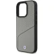 BMW dėklas iPhone 16 Pro telefonui Sign Leather Textured and Line MagSafe, pilkas