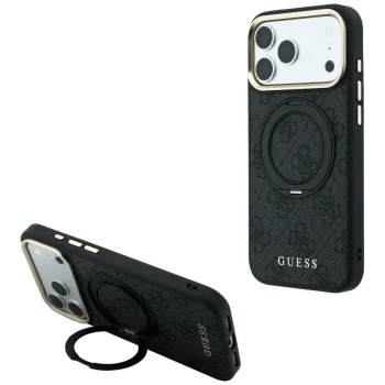 Guess Ring Stand 360 4G Classic Logo MagSafe dėklas skirtas iPhone 17 Pro Max / 18 Pro Max, juodas