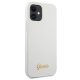 Guess iPhone 12 mini dėklas Silicone Vintage Gold Logo, balta