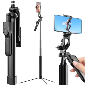 Asmenukių lazda su trikoju ir Bluetooth pulteliu, 178 cm, juoda