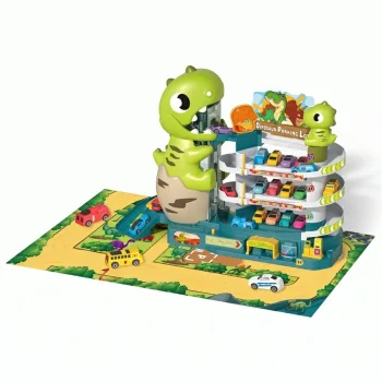 Dinosaur Multi-Level Toy Car Parking Garage & Track with Elevator and 6 Cars