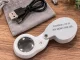 Sulankstoma juvelyrinė lupa 60x su LED ir UV apšvietimu, kraunama per USB, sidabrinė