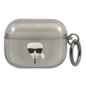 Karl Lagerfeld AirPods Pro dėklas Karl's Head Glitter, juodas