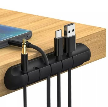 Self-adhesive cable organizer for up to 5 cables, black