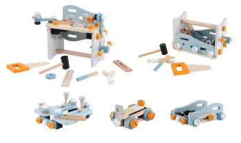 Medinis žaislinis darbastalis ir konstruktorius Ecotoys 1182N WHITE, 52 dalys