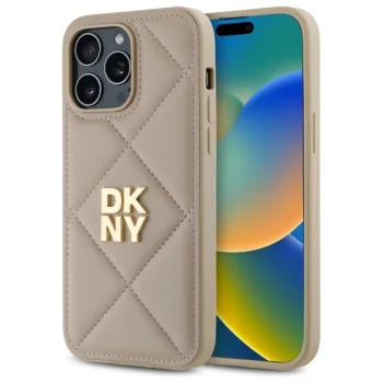 DKNY Quilted Stack Logo iPhone 14 Pro dėklas, smėlio spalvos