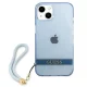 Guess Translucent Strap dėklas iPhone 13 telefonui su riešo dirželiu, mėlynas