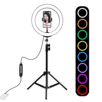 Puluz LED RGB Vlogging Ring Photo Video Light Lamp 30cm + Tripod Mount 1.1 m