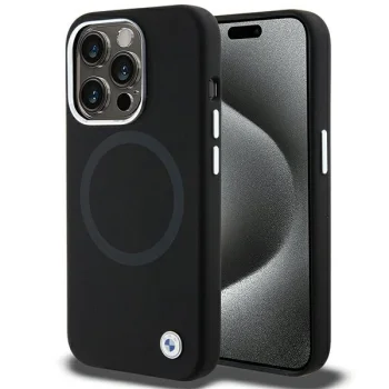 BMW Signature Liquid Silicone MagSafe dėklas skirtas iPhone 15 Pro Max, juodas