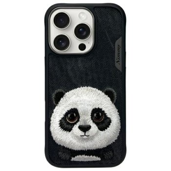 Nimmy dėklas iPhone 16 Pro Max telefonui Big Eyed Pet 2.0 Panda, juodas