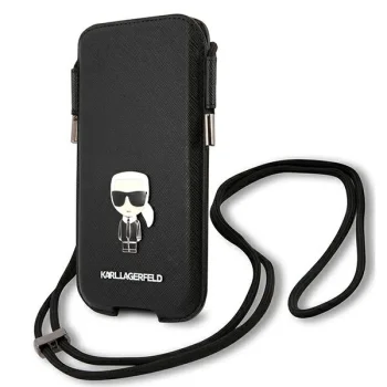 Karl Lagerfeld Saffiano Ikonik Karl 6.1" krepšelis telefonui, juodas