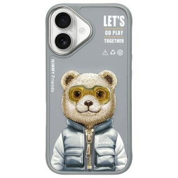 Nimmy Cool&Cute 2.0 Bear dėklas, skirtas iPhone 16, pilkas