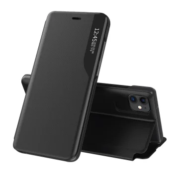 Eco Leather View Case Folio Book Case with Kickstand for iPhone 13 Pro, Black