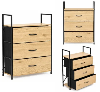 ModernHome spintelė su 3 medžiaginiais stalčiais, lofto stiliaus, 59 cm
