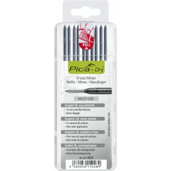 Pica DRY 4030/SB grafito šerdelės 2B 2.8 mm, 10 vnt., pilkos