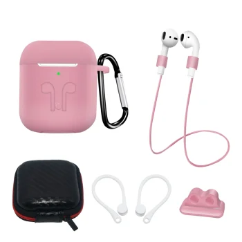 Silicone Case and Accessories Set for AirPods 2 / AirPods 1 with Carabiner, Pink