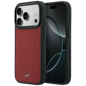 Mercedes Leather Mesh with Bow Line dėklas iPhone 17 Pro su MagSafe, raudonas